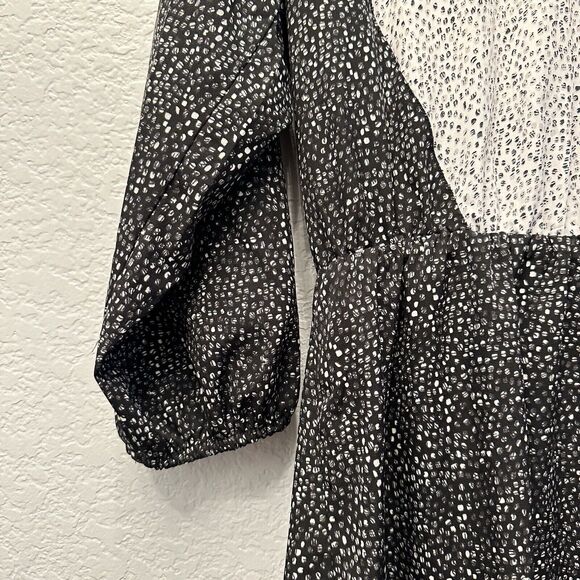 H&M Polka Dot Dress 3/4 Sleeve Semi Sheer Cinch Waist Black & White Size 12 - Picture 7 of 14